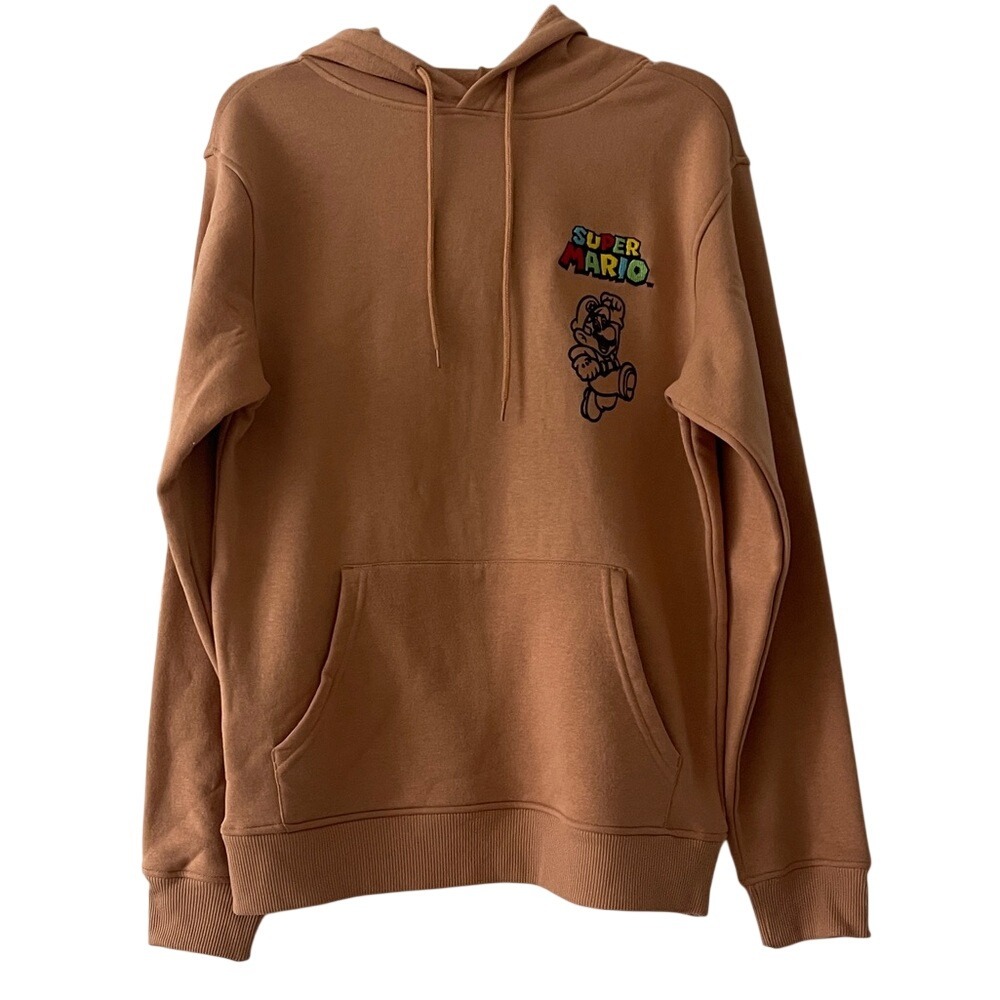Nintendo Super Mario‎ Embroidered Tan Hoodie Mens Small Womens Medium NWT